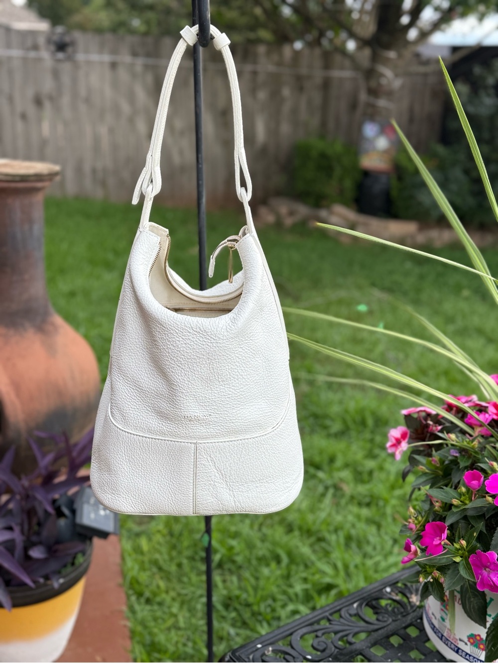 Lia Numa Italy Ivory Pebbled Leather Hobo Bag Luxe Italian Leather Shoulder Bag